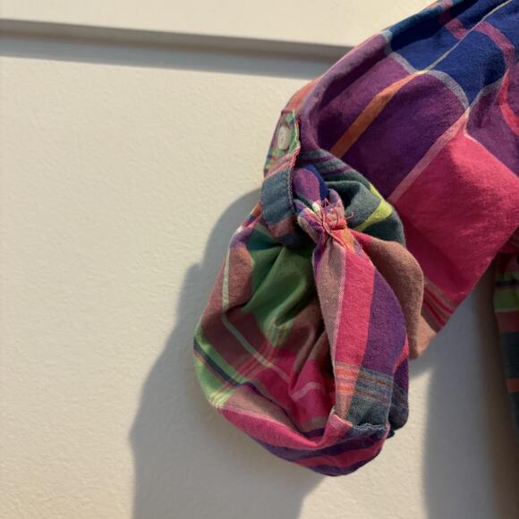 Ralph Lauren Dress Girls 2T Plaid Smocked Long Sleeve Pony Logo Madras Multi - Picture 6 of 11